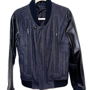 Wool Leather Sleeve Bomber Jacket